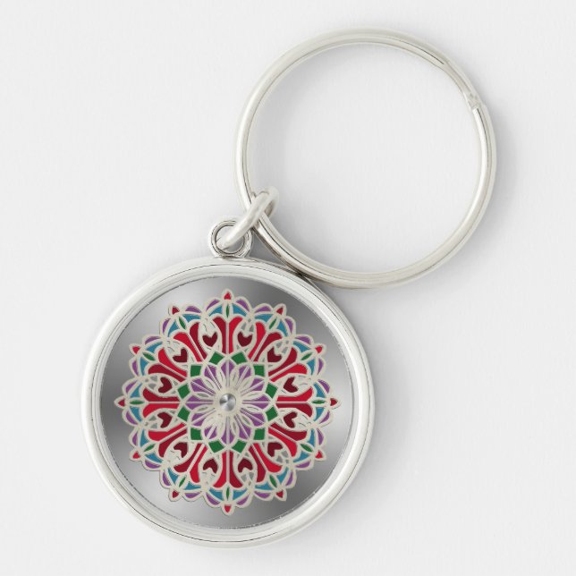 Ornate Jewel Flower Mandala Key Ring (Front)