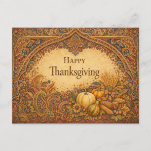 Ornate Jewel Tone Paisley Thanksgiving Harvest Holiday Postcard