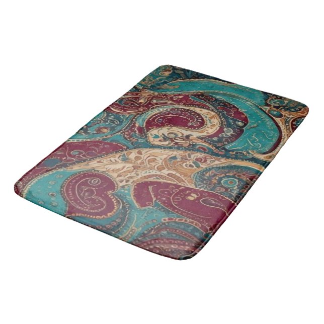 Ornate Jewel-Toned Bohemian Bath Mat (Angled)