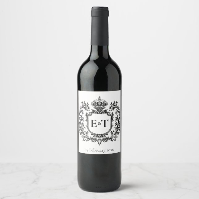 Ornate Laurel & Filigree, Wedding, Wine Label (Front)