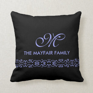 Ornate Lavender Purple Family Monogram Design Cushion