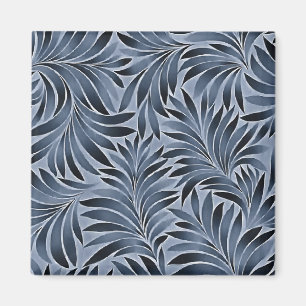 Ornate Leaves In Blue Black Colour Pattern Magnet