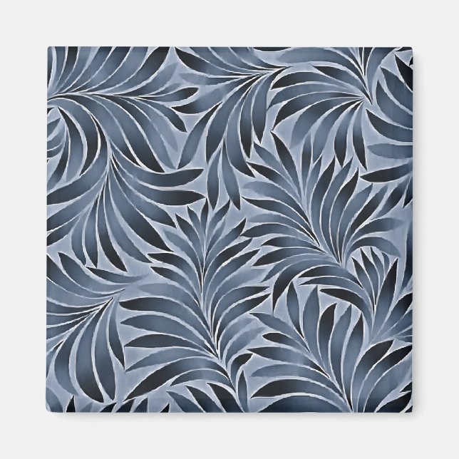 Ornate Leaves In Blue Black Colour Pattern Magnet (Front)