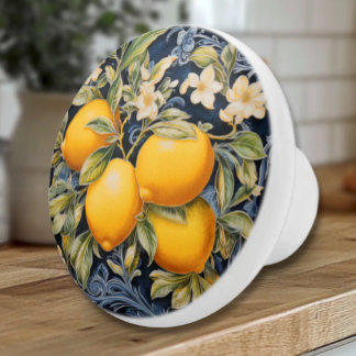Ornate Lemons - Navy Ceramic Knob