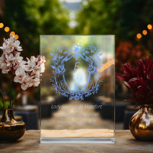 Ornate Linen Blue Crest Monogram Wedding Sign