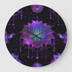 Ornate Lotus Flower Seamless Symbol Large Clock
