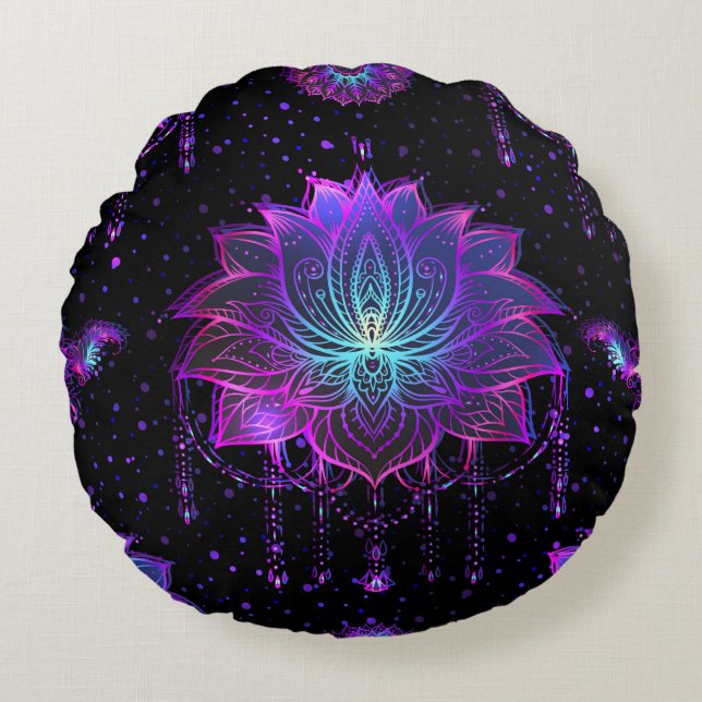 Ornate Lotus Flower Seamless Symbol Round Cushion (Front)