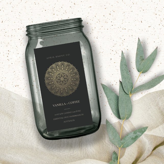 ORNATE MANDALA SILVER PALE GOLD BLACK CANDLE LABEL (Creator Uploaded)