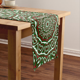Ornate Maximalist Groovy Christmas Mandala Patter Short Table Runner