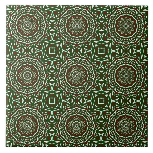 Ornate Maximalist Groovy Christmas Mandala Patter Tile (Front)