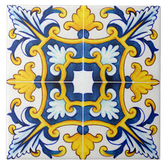 Ornate Mediterranean Blue And Yellow Tile