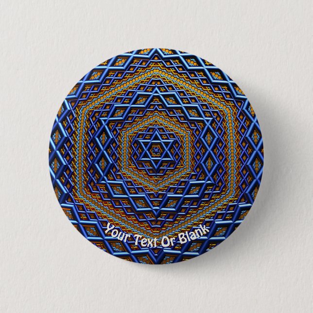 Ornate Metallic Magen David 6 Cm Round Badge (Front)