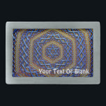 Ornate Metallic Magen David Belt Buckle<br><div class="desc">A copper,  blue and gold 3D fractal image of a Magen David (Star of David) resembling an intricately-textured metal panel. Customise by adding your own text.</div>