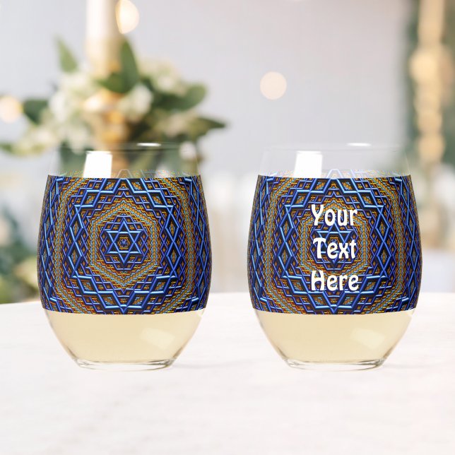 Ornate Metallic Magen David Stemless Wine Glass (Insitu (Wedding))