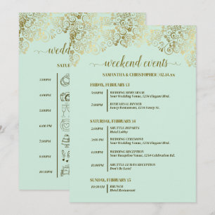 Ornate Mint Green & Gold Wedding Events & Timeline Programme