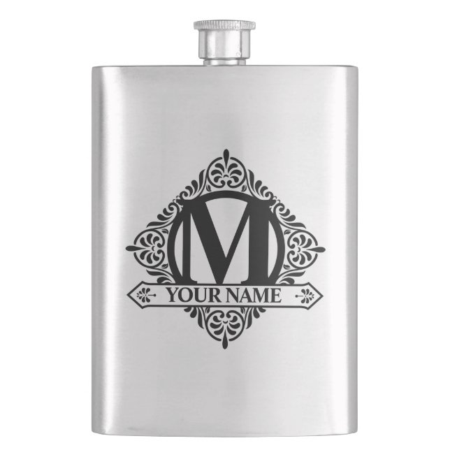 Ornate Monogram Design Flask (Front)