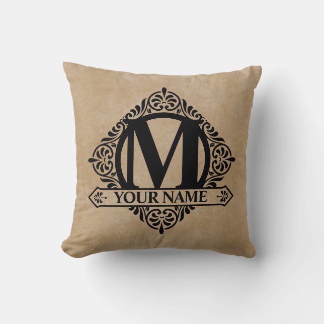 Ornate Monogram Design Throw Pillow (Front)