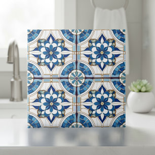Ornate Moroccan Tile Pattern#4 Blue White ID1078