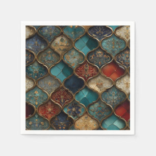 Ornate Moroccan Tiles in Jewel Tones and Gold Napkin