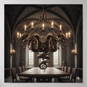 Ornate Multi-Headed Dragon Chandelier - Gothic Fan Poster