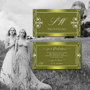 Ornate Mustard Yellow Sparkling Diamonds Initials Business Card