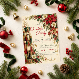 Ornate Nutcracker Poinsettia Christmas Party Invitation