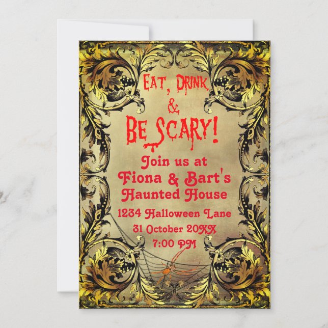 Ornate Old Gold Frame Halloween Party Invitation (Front)