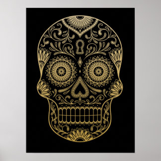 Ornate One Colour Sugar Skull Poster