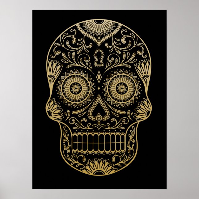 Ornate One Colour Sugar Skull Poster (Front)