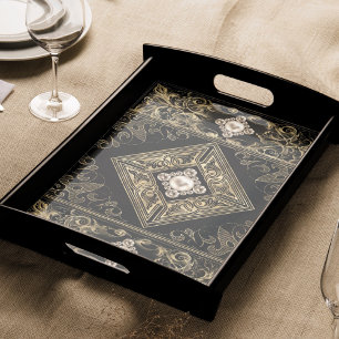 Ornate Opulence   Black and Gold Jewelled Flourish Tissue Paper