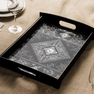 Ornate Opulence   Black and Silver Jewel Flourish Tissue Paper