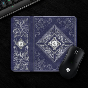 Ornate Opulence   Blue and Silver Jewelled Flouris Mouse Pad