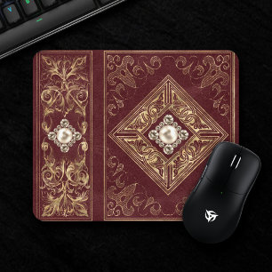 Ornate Opulence Dark Red and Gold Jewelled Emble Mouse Pad