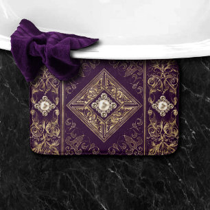 Ornate Opulence Purple and Gold Jewelled Brooch Bath Mat