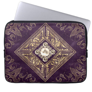 Ornate Opulence Purple and Gold Jewelled Flouris Laptop Sleeve