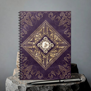 Ornate Opulence Purple and Gold Jewelled Flouris Notebook