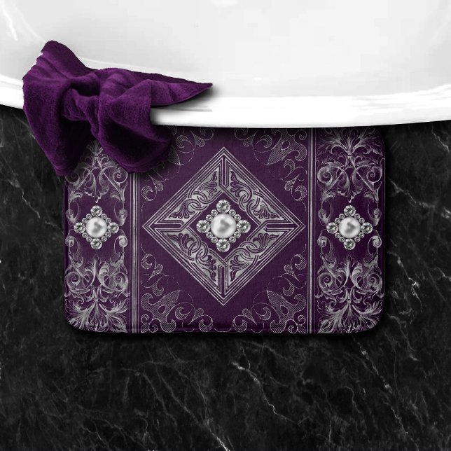 Ornate Opulence | Purple and Silver Jewel Flourish Bath Mat (Creator Uploaded)