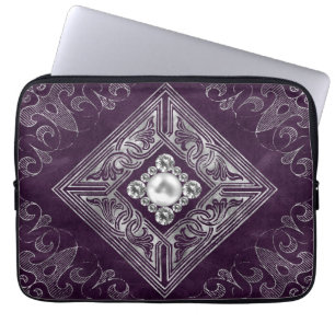 Ornate Opulence   Purple and Silver Jewel Flourish Laptop Sleeve