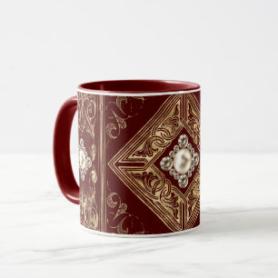 Ornate Opulence   Red and Gold Jewelled Flourish Mug