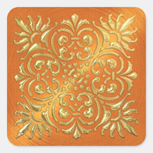 Ornate Orange and Gold Embossed Look Sticker