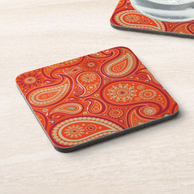 Ornate Orange Paisley Pattern Coaster (Left Side)