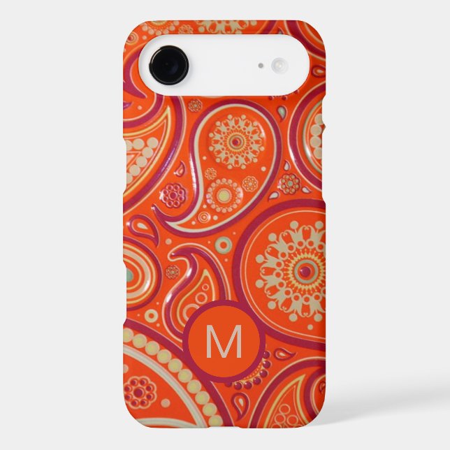 Ornate Orange Paisley Pattern Monogram (Back)