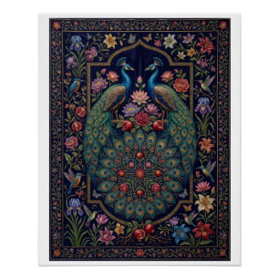 Ornate Ornamental Peacock Elegant Botanical Fleece Poster