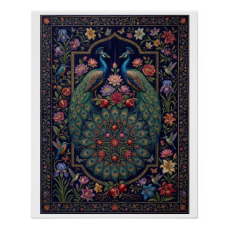 Ornate Ornamental Peacock Elegant Botanical Fleece Poster
