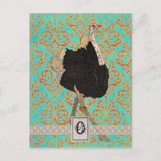 Ornate Ostrich Monogram  Postcard