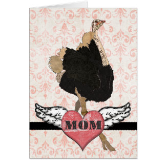 Ornate Ostrich Pink Damask Mother's Day Card