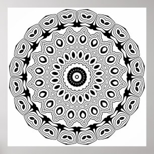 Ornate Oval Motif Mandala Coloring Page Design Poster