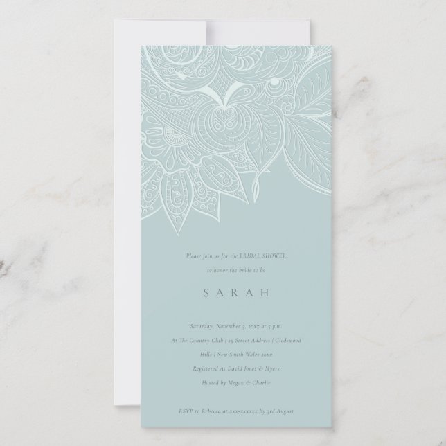 Ornate Paisley Dusky Blue Bridal Shower Invite (Front)