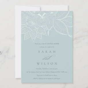 Ornate Paisley Dusky Blue Couples Shower Invite