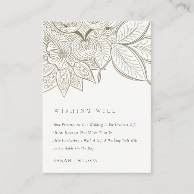 Ornate Paisley Ivory Gold Wedding Wishing Well Enclosure Card (Front)